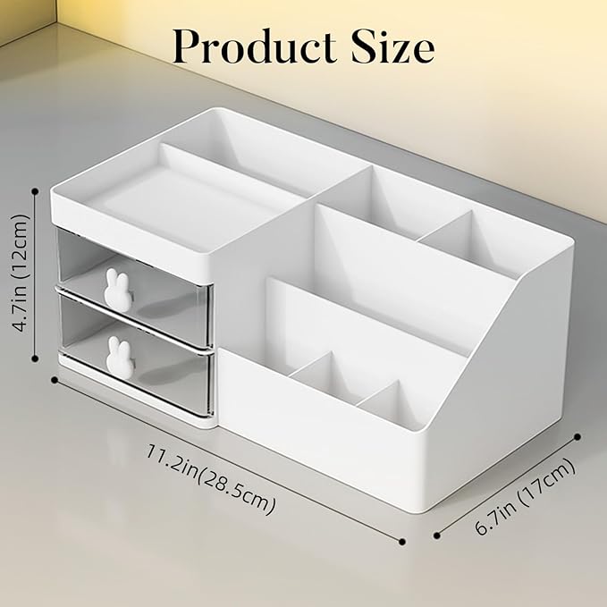 Makeup Organizer, Cosmetic Desk Storage Box with Drawers Skincare Organizers for Dressing Table, Countertop, Bathroom Counter, Vanity Holder for Brushes, Lotions, Lipstick, Perfume (White-Clear)-NeatNest