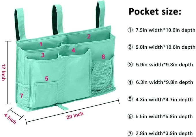 Bunk Bed Organizer - Bedside Storage Caddy with Pocket, Hanging Organizer for Camp, Dorm, Room, Hospital Bed Rail and More (Light Blue)-NeatNest