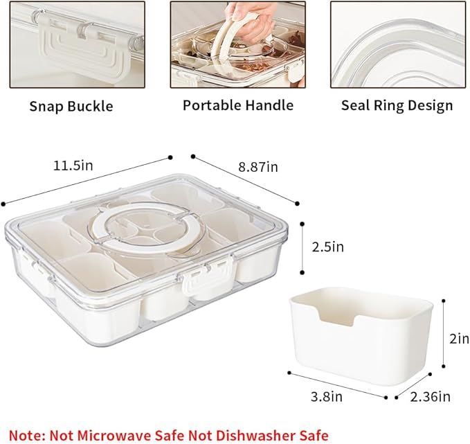JOSUCLEN 2 Divided Serving Tray with Lid, Charcuterie Snack Box Container Portable, Fruit Storage Containers for Fridge, Travel Charcuterie Board with Lid