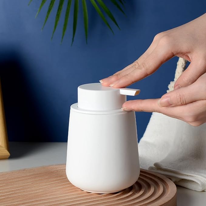 BosilunLife Foam Soap Dispenser - 12 oz Bathroom Lotion Pump, White Ceramic Dish Liquid Dispenser for Kitchen and Hand Wash (Rubber Paint)-NeatNest
