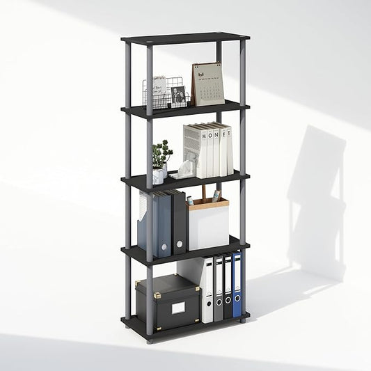 Furinno Turn-N-Tube 5-Tier Multipurpose Compact Bookcase, Black/Grey-NeatNest
