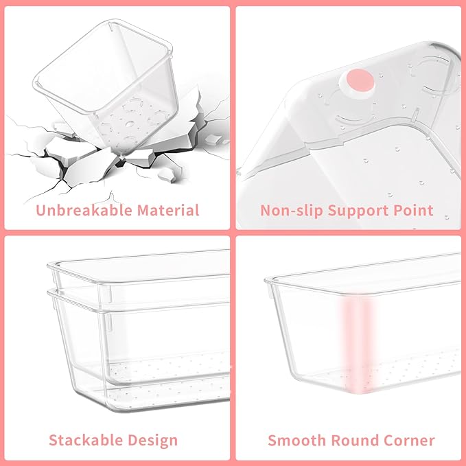 15 PCS Clear Plastic Drawer Organizer Set, 4 Sizes Versatile Bathroom Drawer Organization and Storage Trays, Non-Slip Desk Vanity Storage Bins for Makeup Jewelry Kitchen Utensil Gadget Office-NeatNest