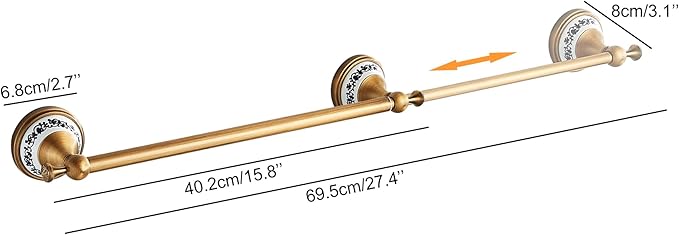 Antique Bronze Brass Towel Bar,Adjustable 15.5 to 27.5 Inch Bath Towel Bar Rack for Bathroom Towel Holder, Wall Mounted Bathroom Hardware Accessories,Porcelain Design