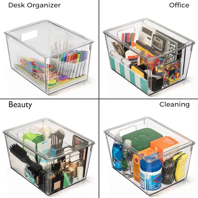 ClearSpace Plastic Storage Bins with Lids X-Large – Perfect Kitchen Organization, Desk Organizer or Pantry Storage – Desktop Organizer, Pantry Organization and Storage Bins, Cabinet Organizers-NeatNest