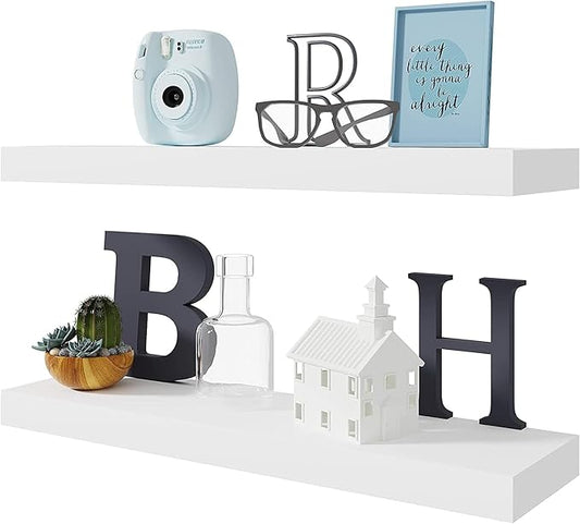 BAMEOS Floating Shelf,Wall Shelf,Decor Wall Mounted Shelves,Hanging Shelf Set L24xW6 for Bathroom Kitchen Living,Kitchen,Room Bedroom Storage,White-NeatNest