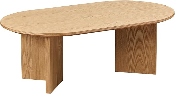 KEVINSPACE W39.37 Oval Coffee Table for Living Room Home Modern with Design CoffeeTable Legs Wood Accent Center Table Mid Century Minimalist Tea Table Cocktail Table Office Oak