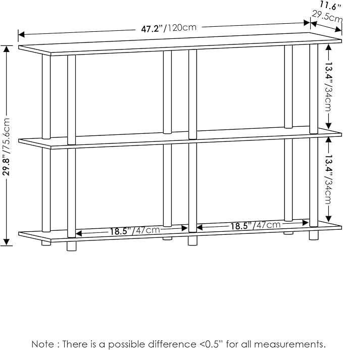Furinno Turn-N-Tube No Tools 3-Tier Rectangle Side Display Rack, Bauhaus Oak/Beige Plastic Pole 2 x 2