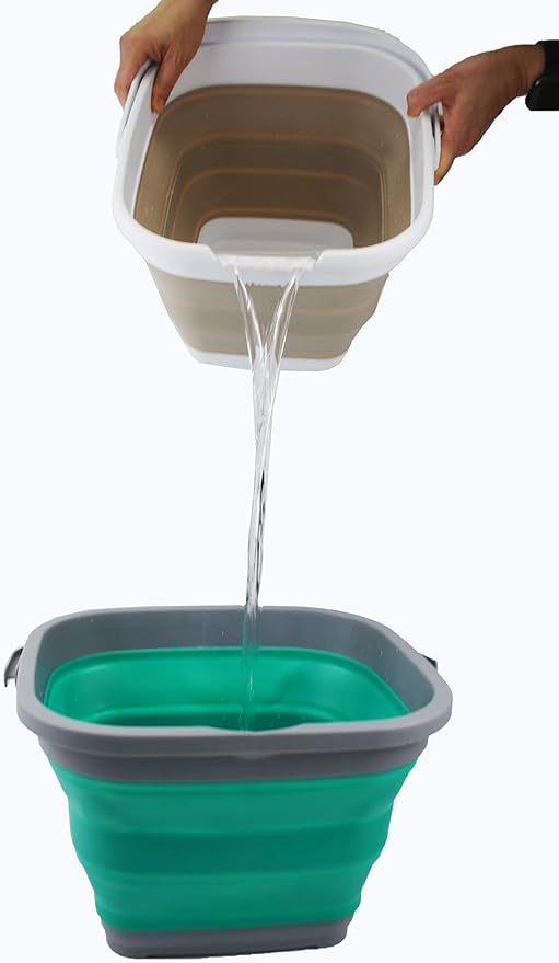 SAMMART 10L (2.6 Gallon) Collapsible Rectangular Handy Bucket (Dark Grey/Bluish-Green (Set of 2))-NeatNest