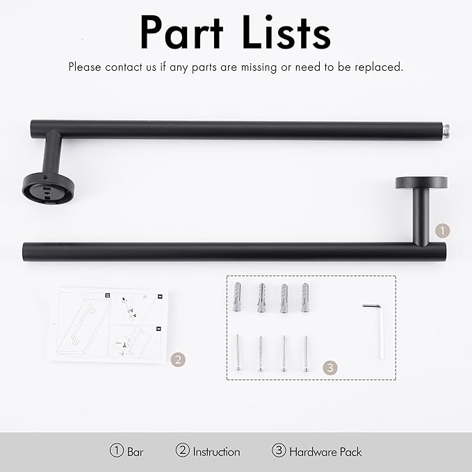 KES 29.5 Inches Matte Black Towel Bar for Bathroom Shower Hand Towel Holder Hanger SUS304 Stainless Steel RUSTPROOF Wall Mount, Total Length 31.9 Inch, A2000S80-BK