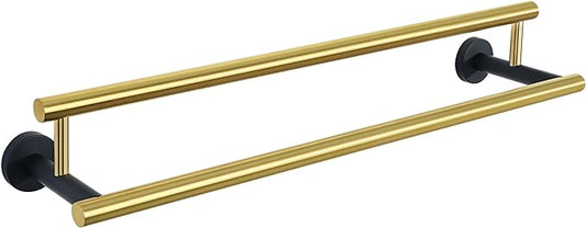Alise Double Bath Towel Bars,24 Inch Towel Racks for Bathroom,SUS304 Stainless Steel Towel Holder,Towel Holder Wall Mount,Toilet Kitchen Towel Rod,Brushed Gold and Black Finish Towel Rail,GYT6902-GB