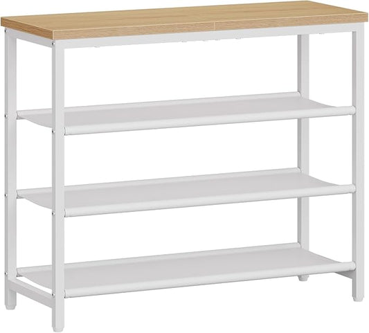 HOOBRO Shoe Rack with 3 PU Shelves, 4-Tier Shoe Storage Organizer for Closet and Entryway, Holds 9-12 Pairs of Shoes, Sturdy Metal Frame, Small Spaces, White and Natural WN94XJ01-NeatNest