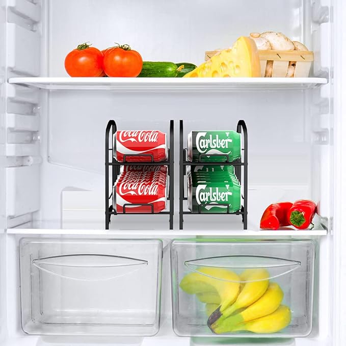 AULEDIO Stackable Beverage Can Dispenser Rack, Storage Organizer Holder for Canned food or Pantry Refrigerator,Black(2 Pack)-NeatNest
