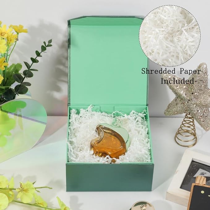 6 Pcs Small Green Gift Box 6x6x3 Inch Magnetic Gift Box Small Magnetic Box with Crinkle Paper Green Small Gift Box with Shredded Paper Luxury Gift Boxes with Lids for Presents-NeatNest