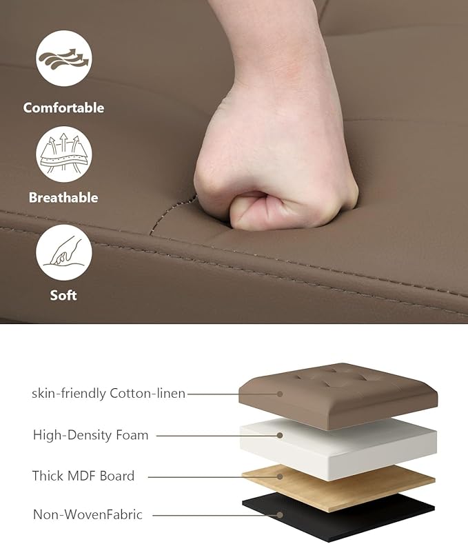 Folding Storage Ottoman Bench, Multi-Functional Ottoman Footrest, End of Bed Bench, Storage Chest for Living Room, Bedroom, Hallway, Entryway, Holds Up to 700 lbs (Brown, 30 Inches)