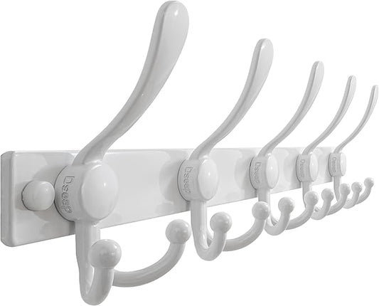 Dseap Coat Rack Wall Mount 2.0 Pro: Heavy Duty 300% Thicker, 16" Stud Mount, Stainless Steel Wall Coat Hooks Hanger for Clothes Jackets Hats Entryway Closet, MaxStrong Series, White