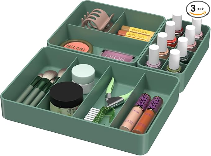 CHANCETSUI Drawer Organizer Storage Tray Set – Modular, Stackable Bins for Vanity, Bathroom, Makeup & Personal Care – Boho Style Plastic Trays with Customizable Slots, Durable & Space-Saving Design-NeatNest