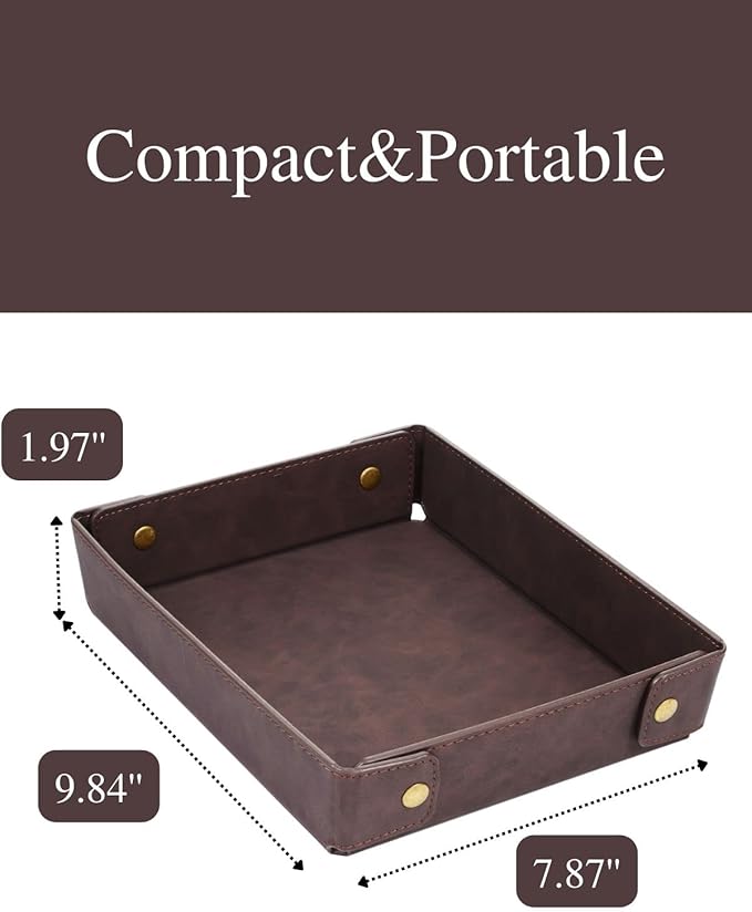 CASIRENA Faux Leather Valet Tray Organizer for Men - Catch-All Tray for Entryway Table Key, Wallet, Watch, Coin Change, Phone, Dresser EDC Dump Jewelry, Bedside Nightstand Desk-top Catchall-NeatNest