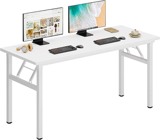 DlandHome Large Computer Desk, Folding Desk, Decent and Steady Home Office Desk/Workstation/Table 54.3inch White White-NeatNest