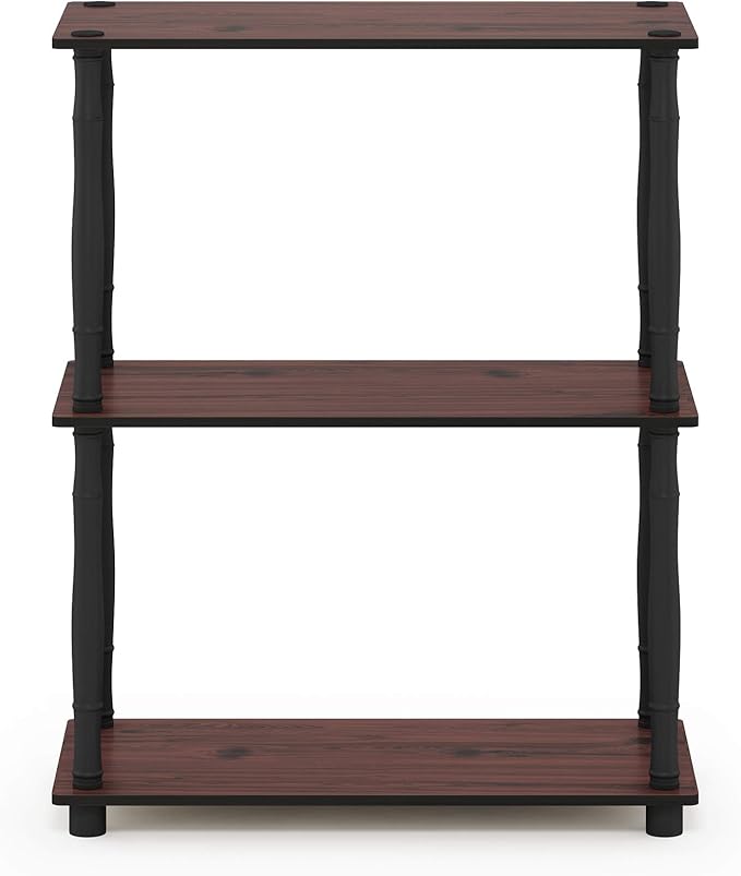 Furinno Turn-N-Tube 3-Tier Compact Multipurpose Shelf Display Rack with Classic Tube, Dark Cherry/Black-NeatNest