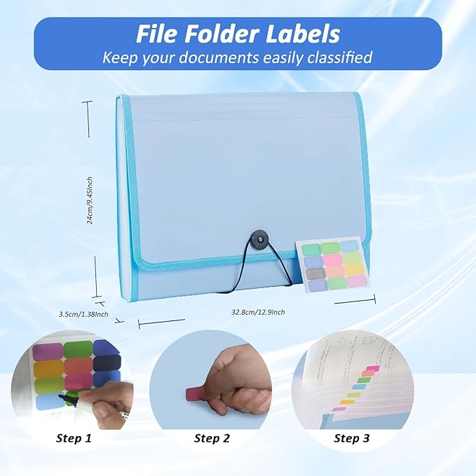 Expanding File Folder with Labels,File organizer 13 Pockets File Organizer Accordion Filing Folder Expandable File Folder,Portable Bill Receipt Organizer for Home School Office Supplies,Letter A4 Size