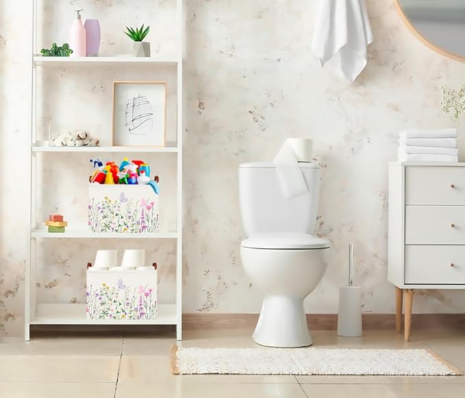 CLOCOR Rectangular Storage Basket Empty,Gift Basket,Waterproof Storage Bin with Handles,Room Decor(Flower)-NeatNest