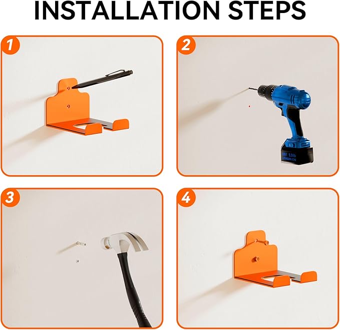 Garage Organizer Trimmer Rack, Garden Power Tool Hanger Weed Whackers Holder Wall Mounted for Grass Trimmer, Hedge Trimmer, Garage Trimmer, Garden Tools,3 Pack(Orange)-NeatNest