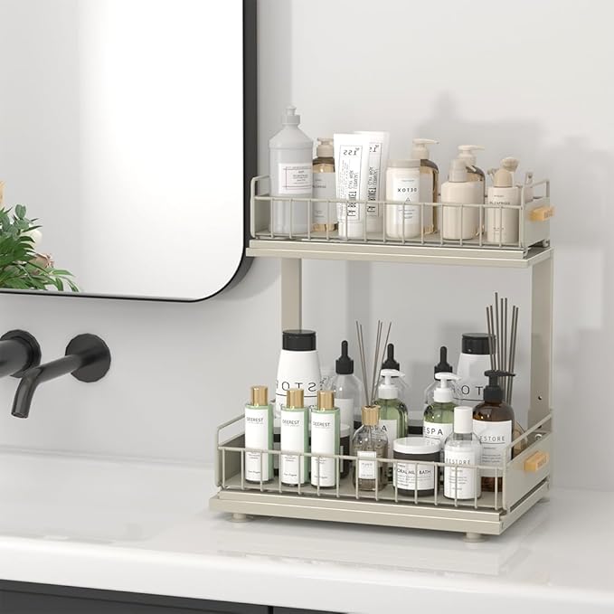 Under Sink Organizer, Pull Out Kitchen Cabinet Organizer 2 Tier Slide Out Under Sink Organizers and Storage, Sink Shelf Cabinet Storage Shelves for Kitchen Bathroom Pantry, Grey-NeatNest