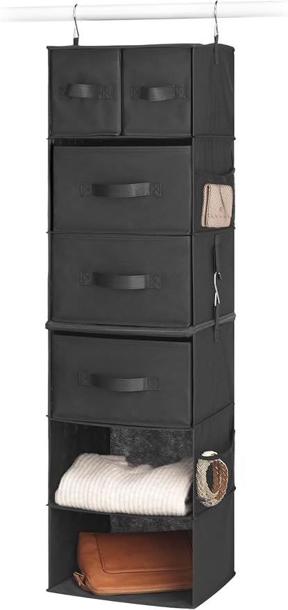 Whitmor Multi-Functional Hanging Organizer with Drawer Inserts- 5 Section - Closet Organizer - Black-NeatNest