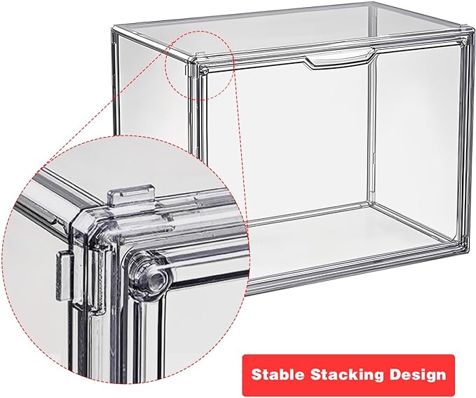 Clear Stackable Plastic Storage Bins with Magnetic Lid, Dustproof Book & Cosmetic Display Cases, Large Figures Collectibles Showcase, Shoe Box, Protection Organizer (Gray, L-1 Pack)-NeatNest