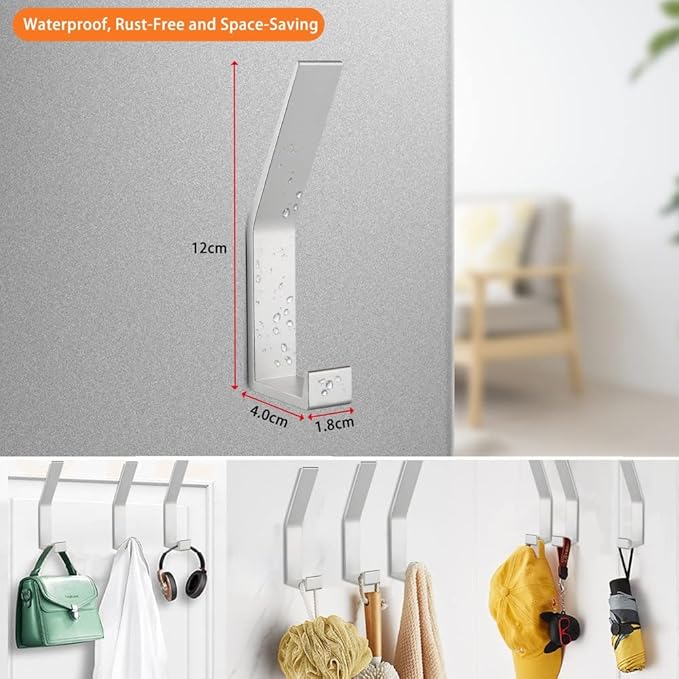 Coat Rack Hooks Wall Mounted, Silver 6Packs, Bath Towel Rope Hooks for Kitchen, Door, Cabinet, Bathroom, Foyers, Hallways, and Bedrooms-NeatNest