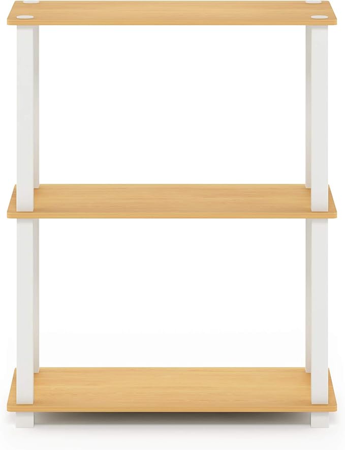 Furinno Turn-S-Tube 3-Tier Compact Multipurpose Shelf Display Rack, Square, Beech/White, 3-Tier Square Tubes-NeatNest