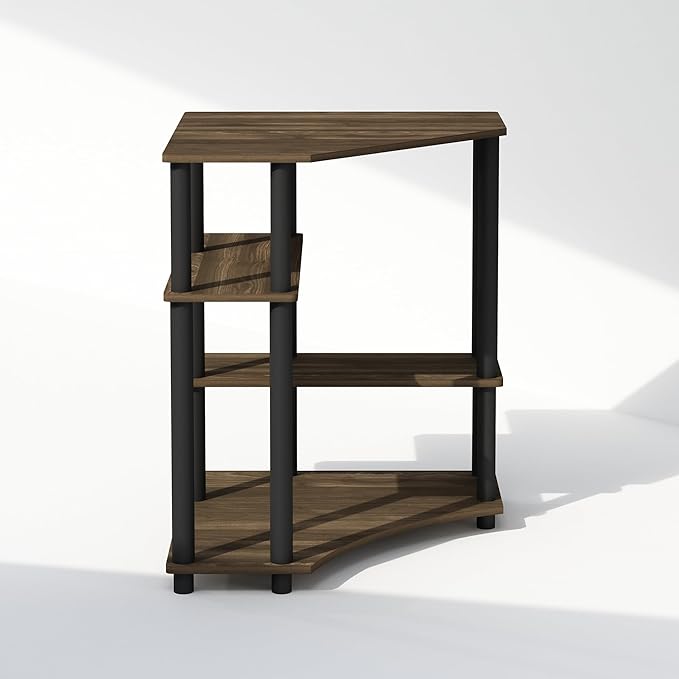 Furinno Turn-N-Tube Multipurpose Corner Shelf, Display Rack, Bookshelf, Columbia Walnut/Black-NeatNest
