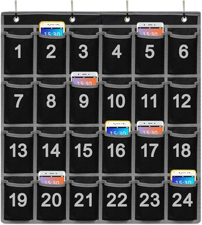 Godery Numbered Classroom Pocket Chart for Cell Phone, Hanging Wall Organizer & Pocket Chart Holder for Key, ID Cards, Pen and More (24 Pocket)-NeatNest