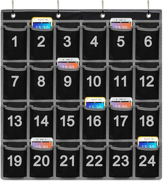 Godery Numbered Classroom Pocket Chart for Cell Phone, Hanging Wall Organizer & Pocket Chart Holder for Key, ID Cards, Pen and More (24 Pocket)-NeatNest