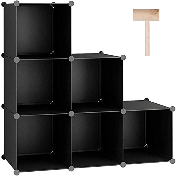 C&AHOME 6-Cube Storage Organizer, Stackable Storage Cubes Shelves, Portable Bookshelf, Plastic Clothing Storage Closet Organizer, DIY Modular Shelving Units for Wardrobe, Home, Black-NeatNest