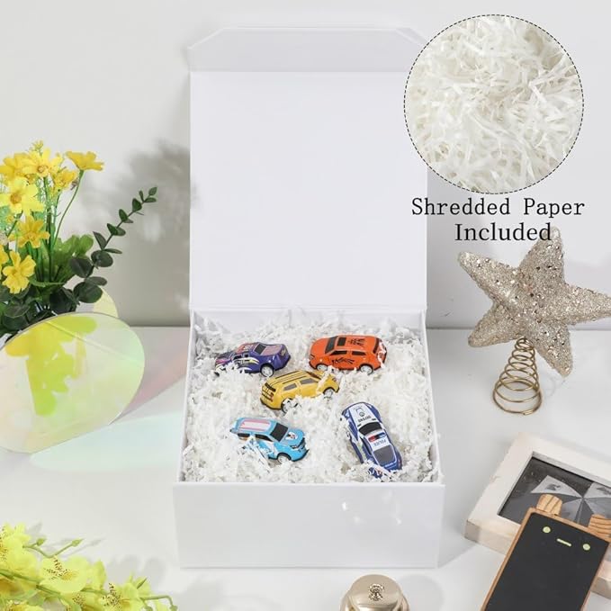6 Pcs Small White Gift Box 8x8x4 Inch Magnetic Gift Box with Crinkle Paper Luxury Gift Boxes for Presents-NeatNest