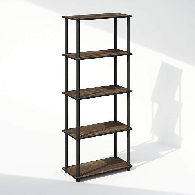 Furinno Turn-N-Tube 5-Tier Multipurpose Compact Bookcase, Columbia Walnut/Black-NeatNest