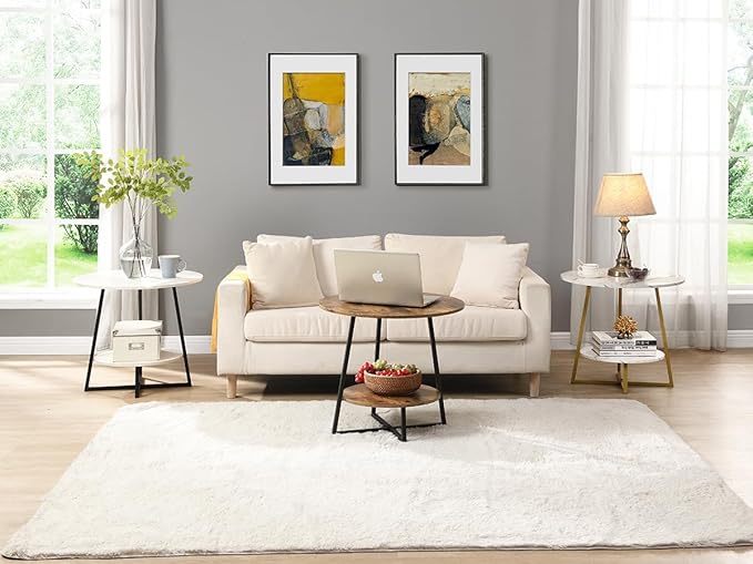 D&H FURNIMMT 20" Living Room Side Table for Small Spaces, 2 Tier Wood Top Round End Tables with Storage Shelf, Accent Sofa Table for Bedroom, Office, Sunroom, Balcony, Rustic Brown/Black-NeatNest