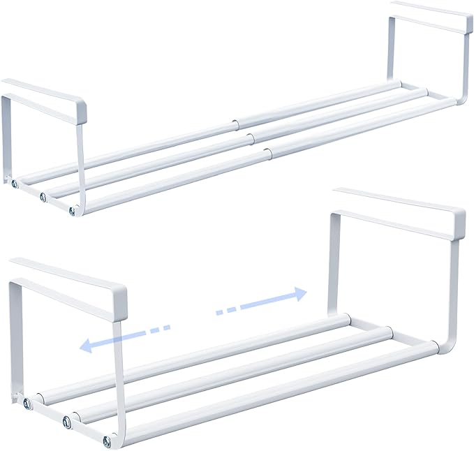 2 Pcs Expandable Shoe Rack Organizer for Closet 16.5-31.5 Inch Adjustable Retractable Hanging Cabinet Shoe Shelf Dorm Room Storage for Space Saving (White)-NeatNest