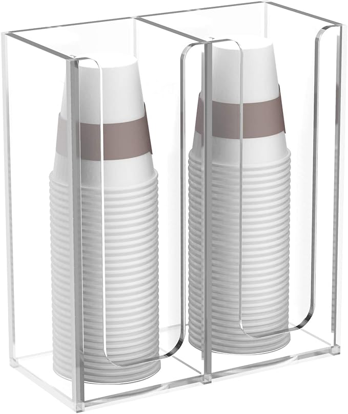 Richboom Acrylic Coffee Cup and Lid Storage Organizer Holder, 2 Compartments, Clear-NeatNest