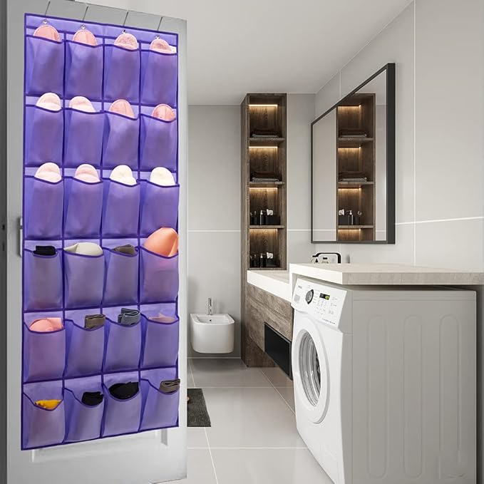 Over The Door Hanging Shoe Organizer Shoe Rack Hanger 24 Large Fabric Pockets Holder with 4 Sturdy Hooks (PURPLE)-NeatNest