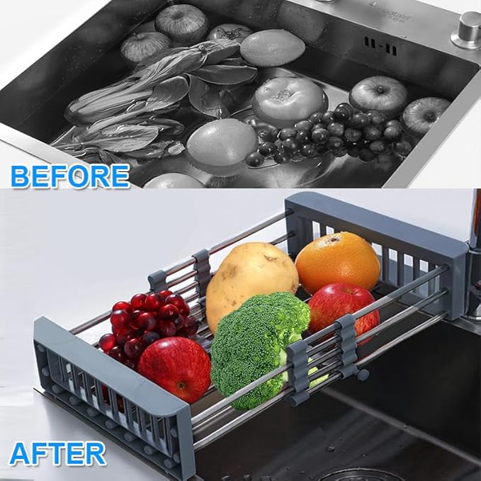 Dish Drying Rack Kitchen Sink Organizer: Expandable Stainless Steel Dish Drainer – Rustproof Sink Dish Drying Rack – Upgraded Dish Racks for Kitchen Counter with Adjustable Arms Holder