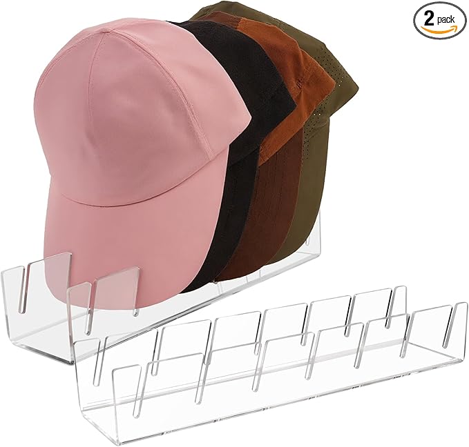 Clear Acrylic Hat Stand for Baseball Caps – 14-Cap Easy Setup Organizer for Bedroom, Closet, Dresser, Countertop, Display and Storage for Baseball Caps, Sports Hats, and Collectibles (2-Pack)-NeatNest