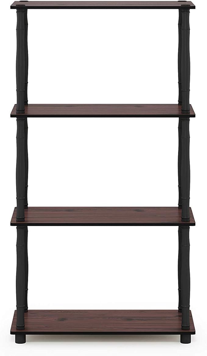 Furinno Turn-N-Tube 4-Tier Multipurpose Shelf Display Rack, Classic Tubes, Dark Cherry/Black-NeatNest