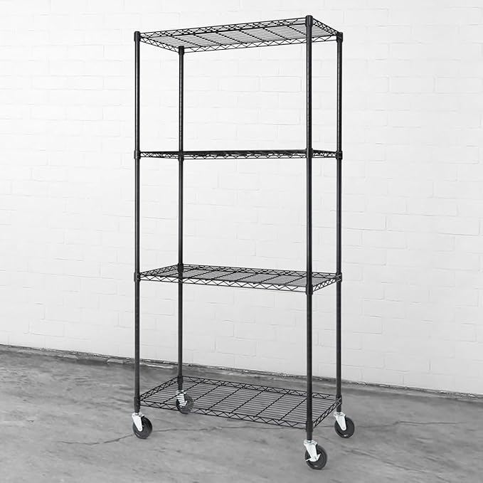 CAPHAUS NSF Commercial Grade Heavy Duty Wire Shelving w/Wheels, Leveling Feet & Liners, Storage Metal Shelf, Garage Shelving Storage, Utility Wire Rack Storage Shelves, 36 x 18 x 76 4-Tier No Liner-NeatNest