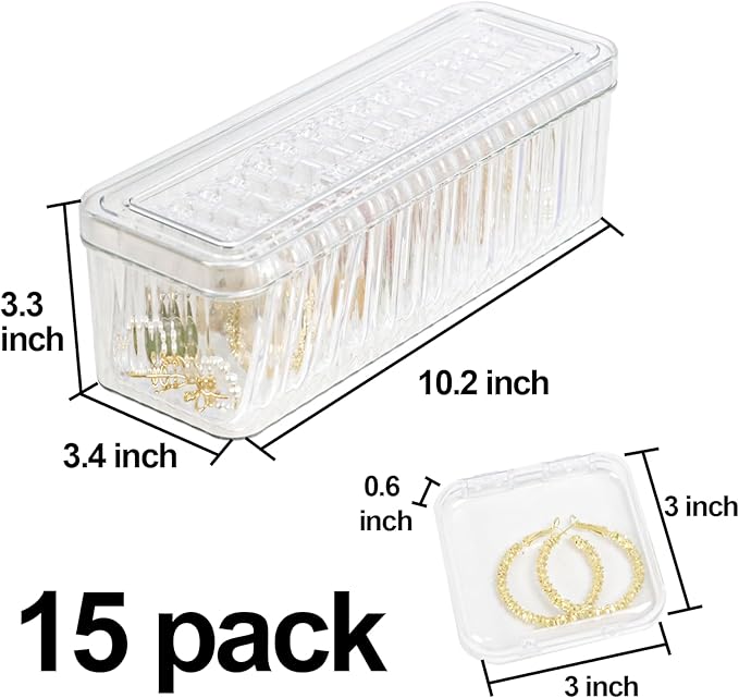 Clear Travel Jewelry Organizer Box, Rectangular Plastic Storage Container with 15 Sturdy Portable Small Cases for Organizing Beads, Crafts, Earrings, Rings, Necklaces, Small Parts in Drawer-NeatNest