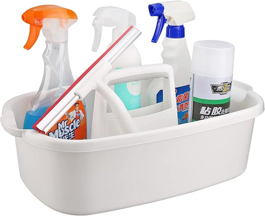 Cleaning Supplies Caddy, Household Tool Organizer with Handle, Portable Plastic Bucket for Shower Essentials Storage, White-NeatNest