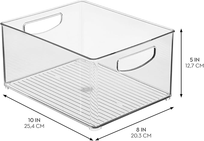 InterDesign iDesign Plastic Stackable Pantry Bin - Organizer Bin with Handles for Cabinets or Fridge - Set of 4 - Clear