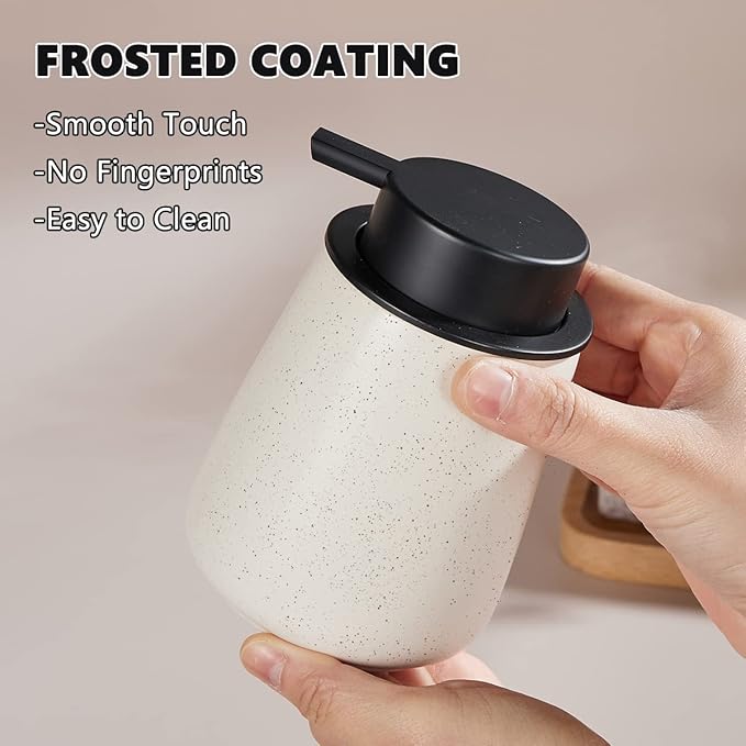 12Oz Ceramic Liquid Soap Dispenser - Modern Lotion Hand Soap Dispenser with Easy-to-Press Black Pump, Reusable and Refillable Dish Soap Dispensers for Bathroom & Kitchen, Speckled Matte Beige-NeatNest