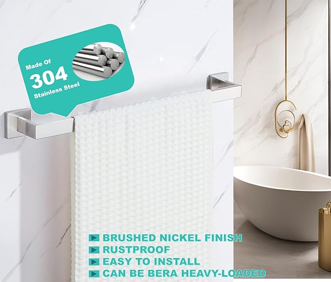 2 Packs 28 Inch Towel Bar for Bathroom 12/16/24/28/32/36 Inch Kitchen Towel Holder Brushed Nickel Towel Rod Wall Mounted SUS304 Rustproof Towel Rack Modern Square Design (2, Brushed Nickel, 28 Inch)